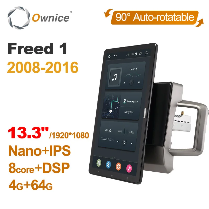 

1920*1080 Android 10.0 Ownice 13.3 Inch Rotation Autoradio 1 Din for Honda Freed 1 2008 - 2016 Car Radio Auto GPS Multimedia DSP