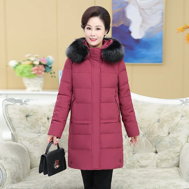 Winter Plus size 8XL down jacket middle aged women thicken white duck coats fur collar hooded parka female oversize G679 | Женская