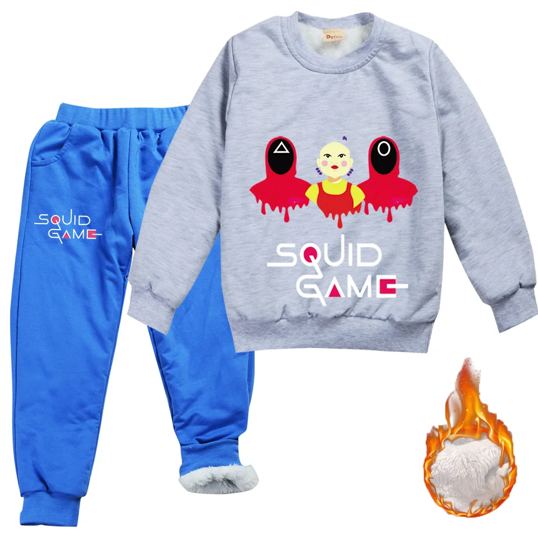 

Squid Game Kids Clothes Winter Plus Velvet Thickening Baby Girl Clothes Round Six Boys Sweater and Pants Suit Youth Clothing