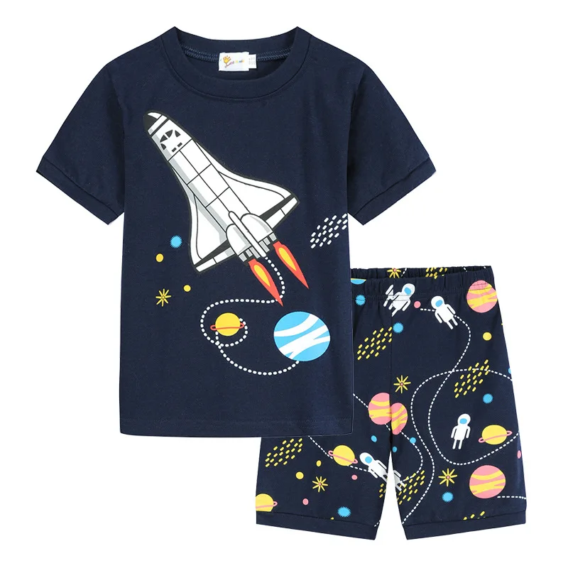 

2021 Europe and the United States New Boys Pajamas Suit Space 2Y-7Y Boys and Girls Homewear Two-piece Set