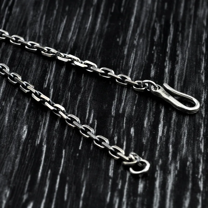 

Real 100% S925 Sterling Silver Too Angle Chain Link Vintage Bracelets For Women Girls Fine Jewelry Hook Bracelet