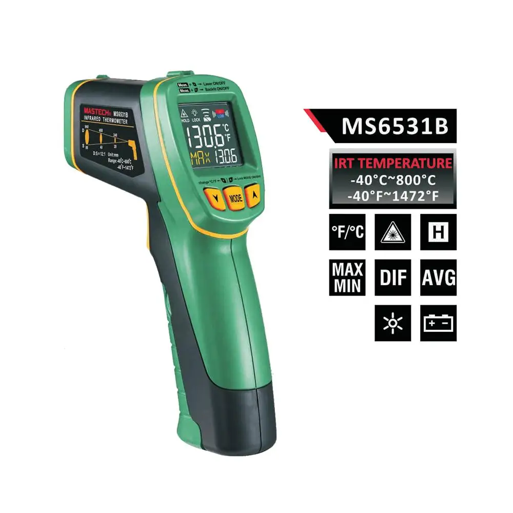 Ручной бесконтактный инфракрасный термометр MASTECH MS6531B точечный пистолет для
