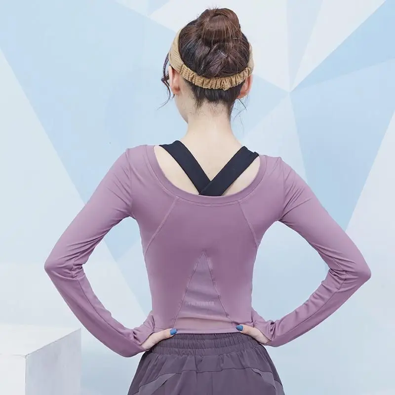 

Women's Sports Top Autumn New Long-Sleeved Tight Stretch Quick-Drying Short Cropped Fashion Yoga Training Running Fitness Wear