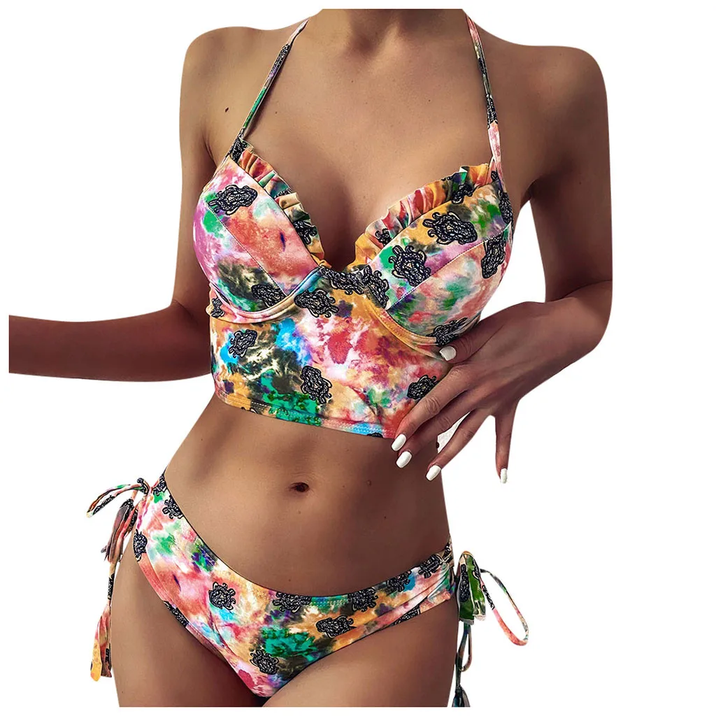 Женский купальник пляжная одежда пуш ап два предмета бикини купальный костюм