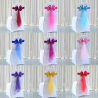 hot 1050pcs wedding chair decoration elastic bowknot chair sashes bow knot tie hotel banquet home decor pinkgold multi color