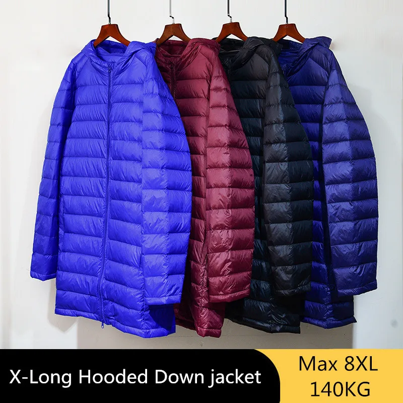 Oversize 5XL 6XL 7XL 8XL Mens Lightweight Down Jacket 2022 Autumn Winter Men's Hooded Long Casual Regular Ultra-thin Men's Coat