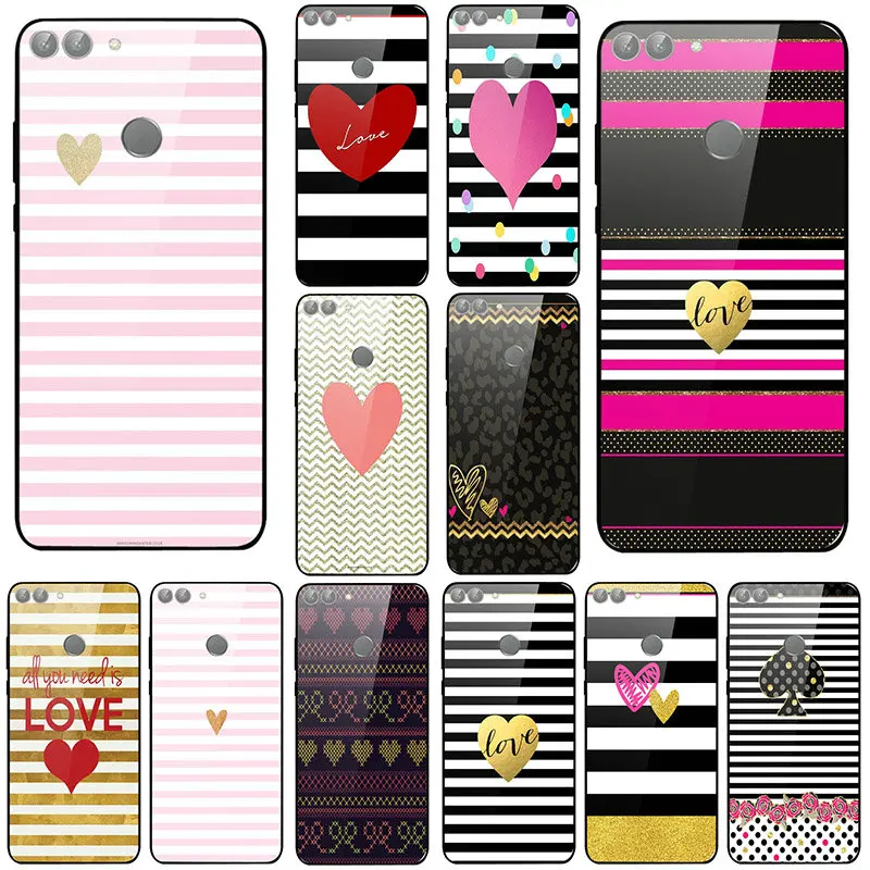 Чехол из закаленного стекла с золотистыми блестками и сердечками для Huawei Honor 6X 8 8A