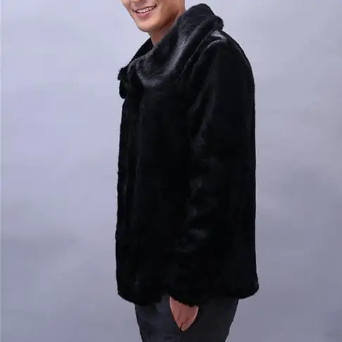 Men Faux Fur Coat 2019 Winter Furry Fox Mink Overcoat Black Collar Outerwear thicken Oversized Jackets WR760 | Мужская одежда