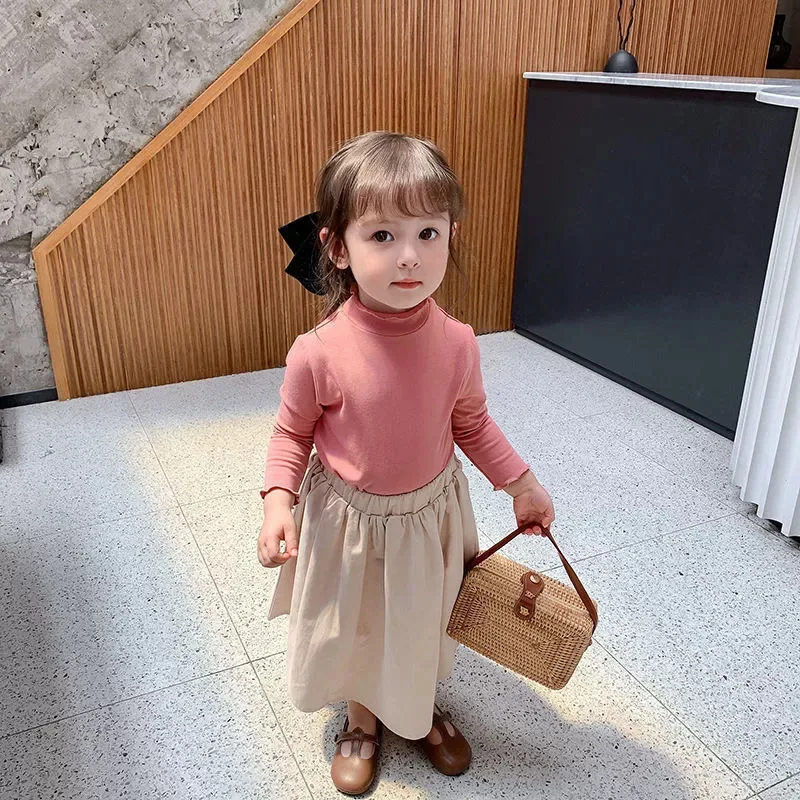 

Girls T-shirt Spring And Autumn Baby High-necked Solid Children's Long-sleeved Bottoming Shirt Children's Clothing