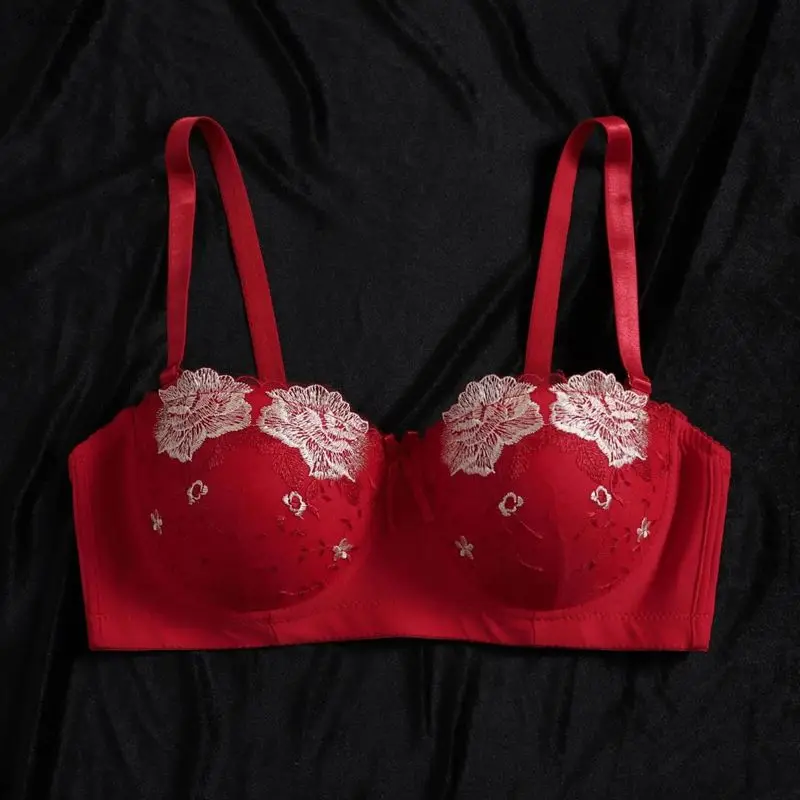 

Parifairy Non-Padded Thin Mold Cup Bras for Women 1/2 Cup Sexy Plunge Bras Big Size C Cup Bralette Underwire Support Lingerie