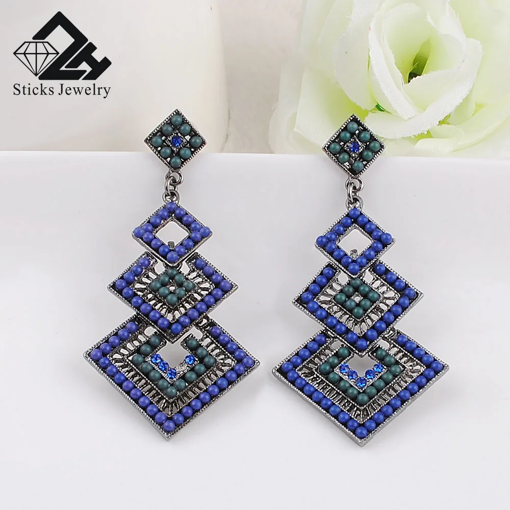 

2018 Newest Romantic Women Earrings Ethnic Round Resin Bohemia Beads Statement Earrings Link Chain Jewelry