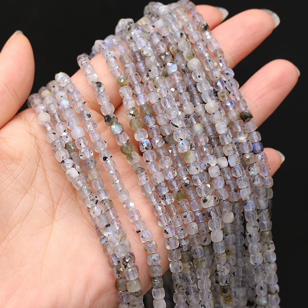 

4x4mm Natural Stone Faceted Beads Square Shape Flash Labradorite Spacer Bead for Jewelry Making Necklace Bracelet Accessories