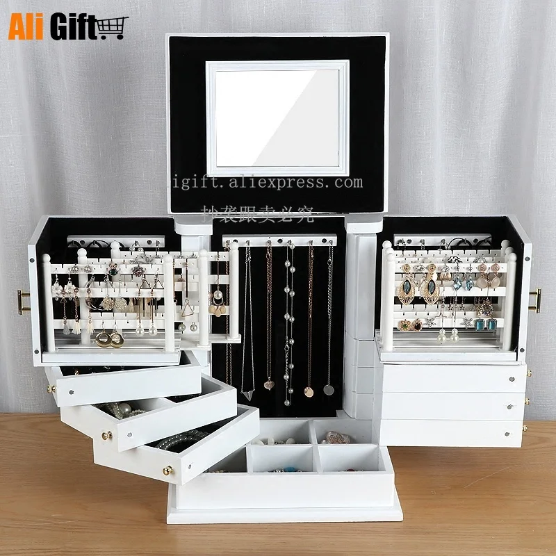 

Creative Multilayer Solid Wood Jewelry Box Household Retro-european Princess High-grade Earrings Jewelry Receiving Box Organizer