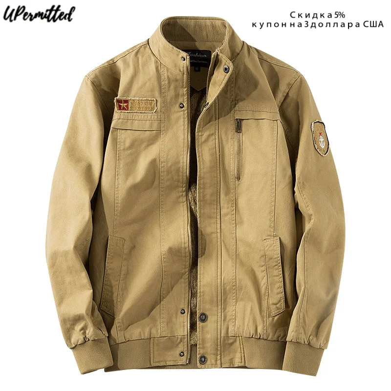 

Мужская куртка в стиле милитари, повседневная утепленная флисовая куртка с плюшевой подкладкой, верхняя одежда в стиле сафари, Мужская ветр...