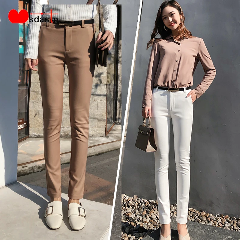 Женские брюки карандаш на осень и весну с высокой талией эластичные женские