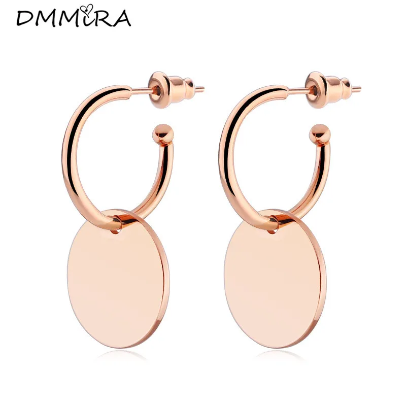 Fashion Women Punk Hoop Pendientes Color Rose Gold Black Stainless Steel Wire Round Circle Huggie Earrings Brincos Jewelry | Украшения и