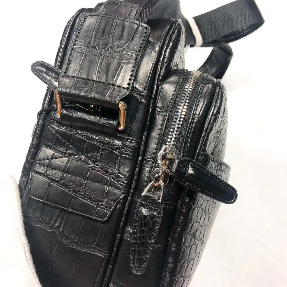 Мужская Наплечная Сумка-Кроссбоди из 100% натуральной крокодиловой кожи черного