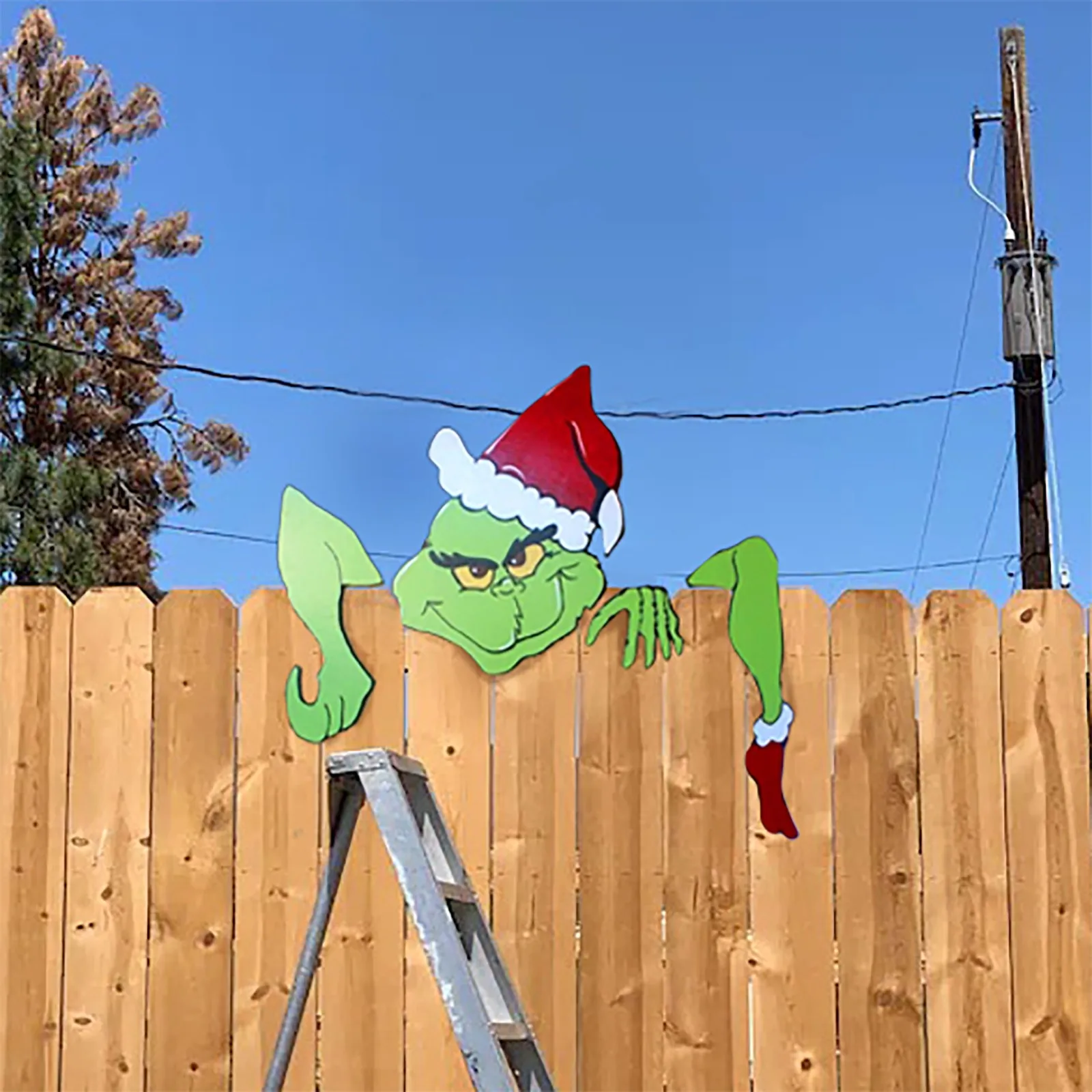 

Christmas Santa Claus Fence Peeker Decoration Yard Art Fence Peeker Reindeer Fence Peeker Xmas Decoration Outdoor Peek Fence
