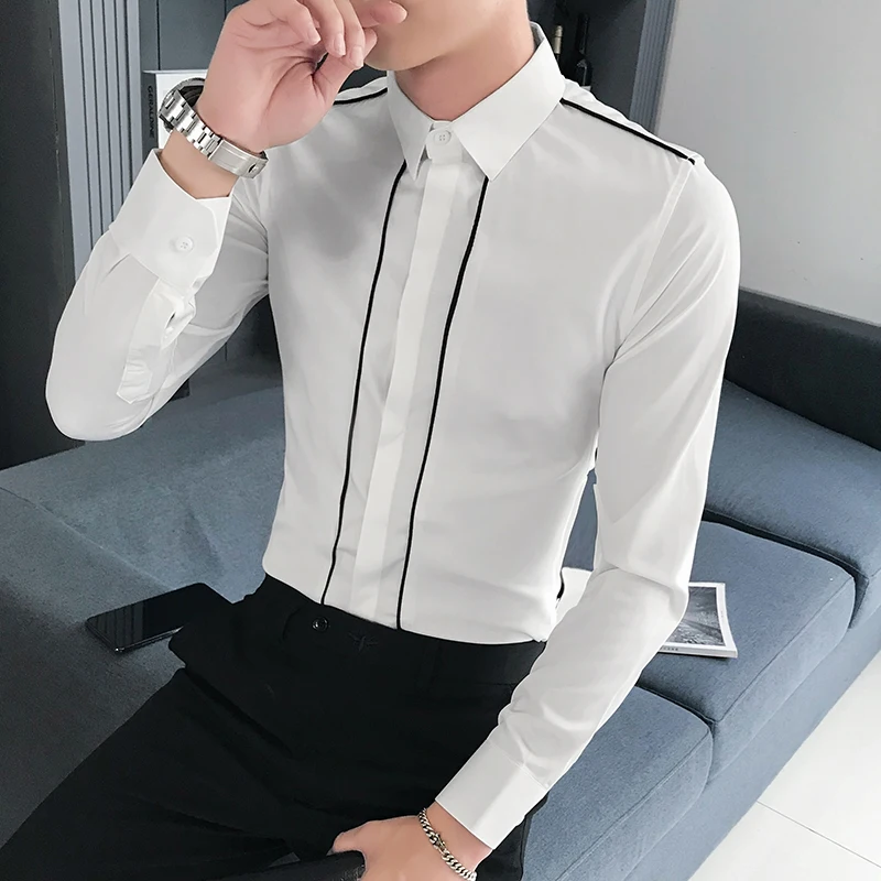 

Slim Fit Shirt for Men 2021 New Formal Dress Shirt Casual Vintage Blouse Homme Solid Long Sleeve Camisa Masculina Men's Clothing