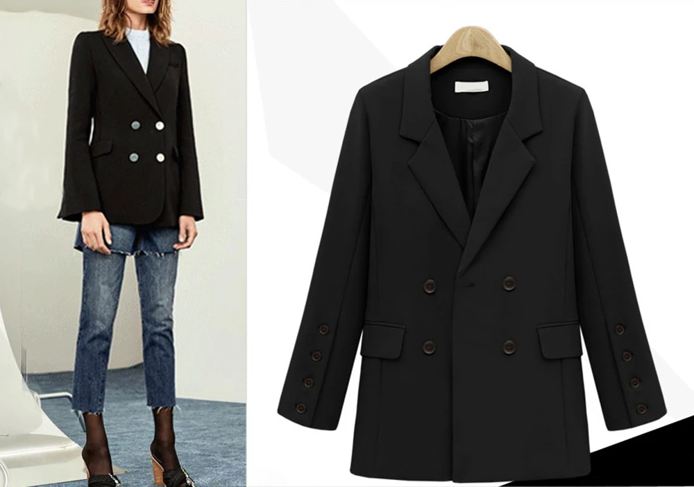 Женский блейзер на осень и зиму Повседневный двубортный пиджак с карманами