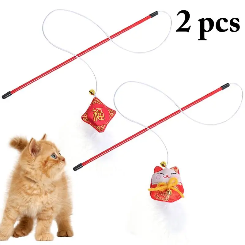 

Dorakitten 2Pcs Faux Feather Cat Wand Toy Plastic Funny Cat Teaser Wand Kitten Interactive Toy Pet Supplies Cat Favors