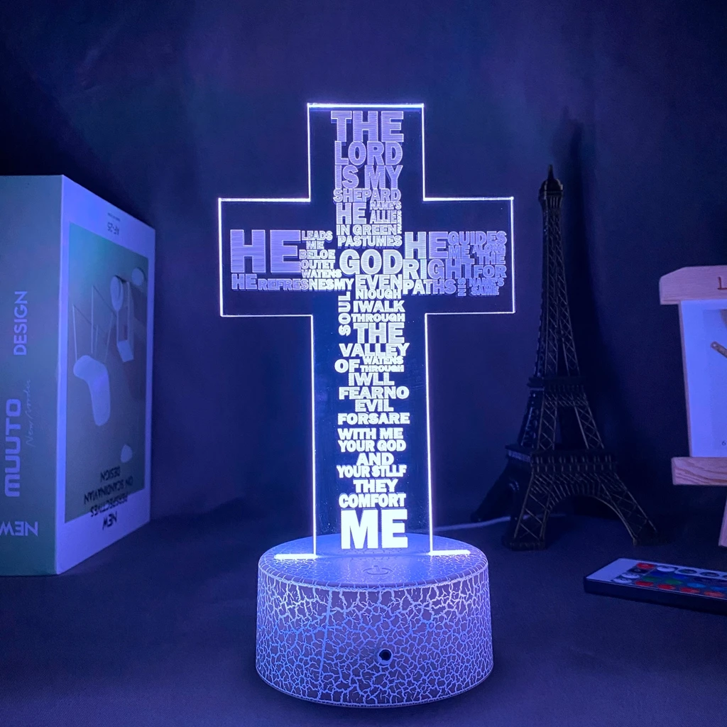 

Holy Bible Psalm Poem Christian Cross Led Panel Lights Nightlight for Church Decor Gift for Christians Bedroom Decor Cross Jesus