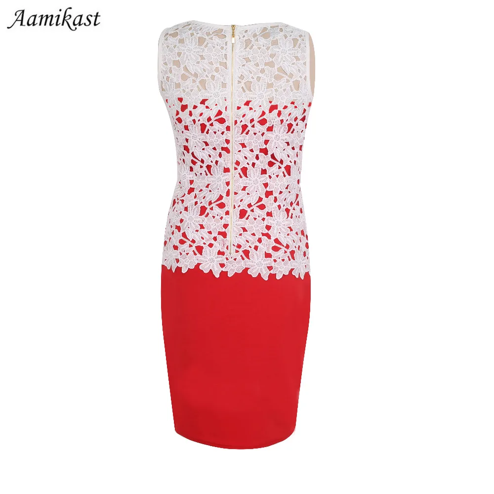 

2020 New Women Summer Dresses Fashion Elegant Lace O-neck Sleeveless Patchwork Party Cocktail Pencil Business Summer Dresses