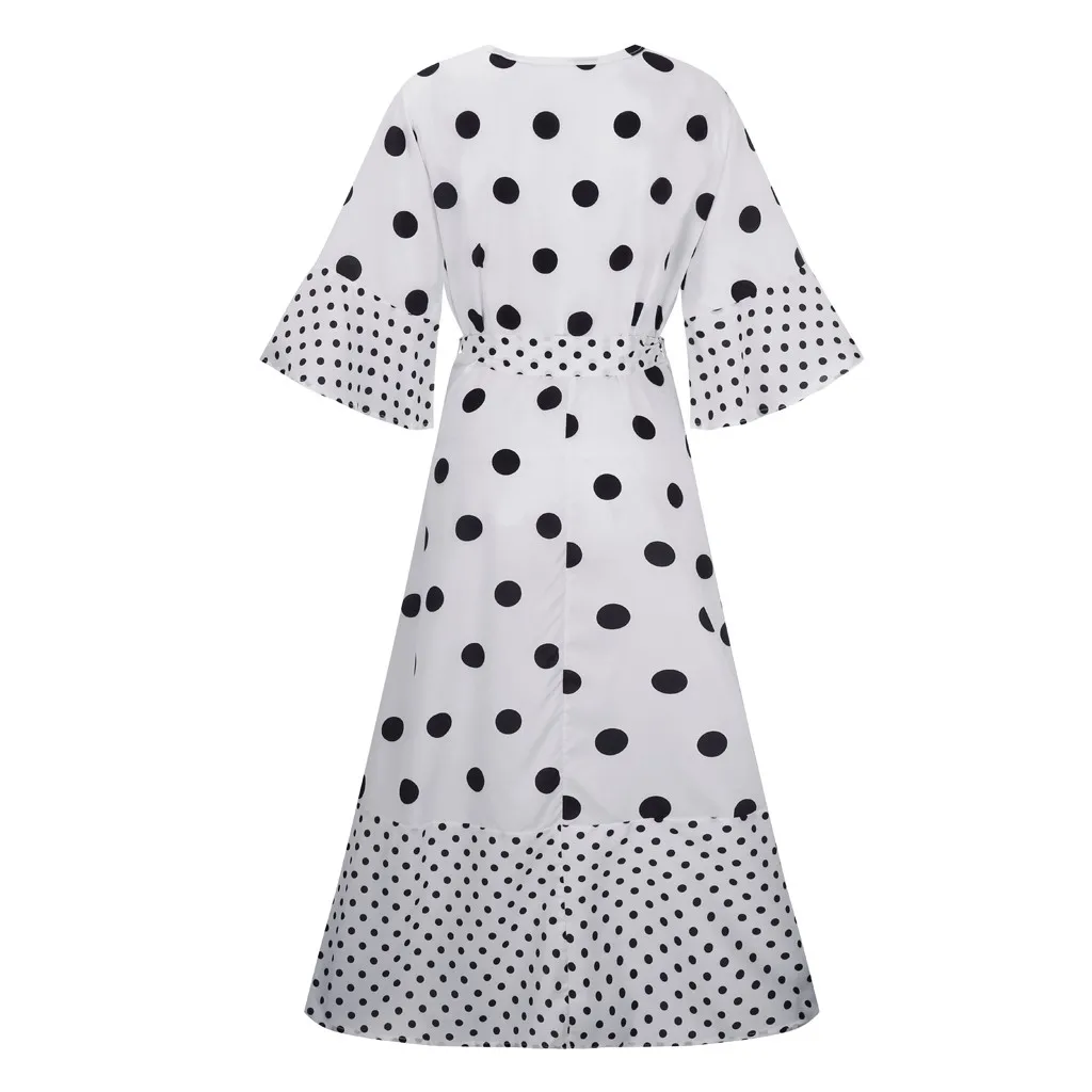 Летнее женское винтажное платье повседневное в горошек с принтом а-силуэта
