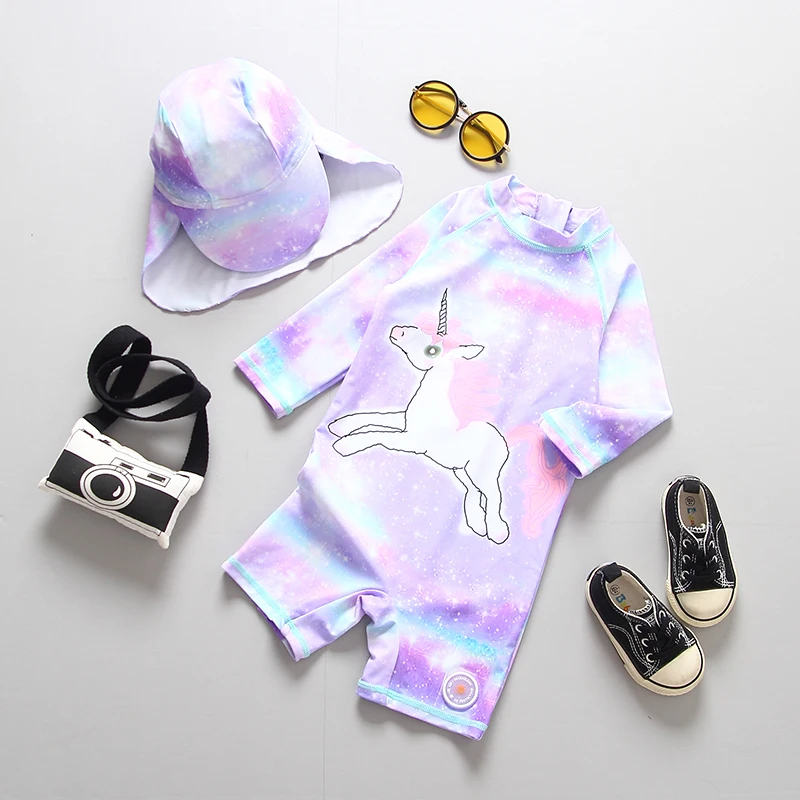 Купальный костюм для девочек детский купальный с фиолетовым единорогом