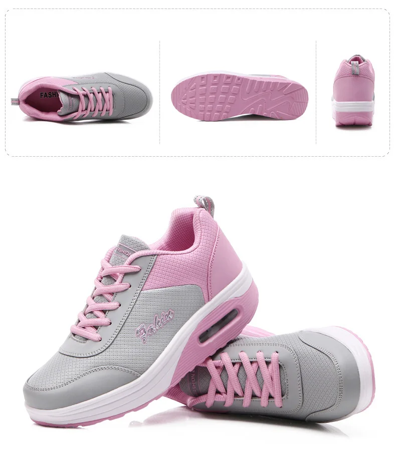 Height Increasing Leather Sneakers for Women Air Cushion Sport Shoes Outdoor Gym Shoes Rocking Shoes Trainers Platforms Autumn