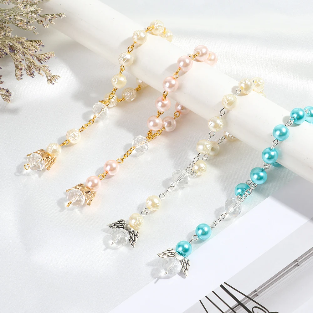 1 шт слоновой кости Цвет подарки на крещение с ангелами мини четки позолоченный