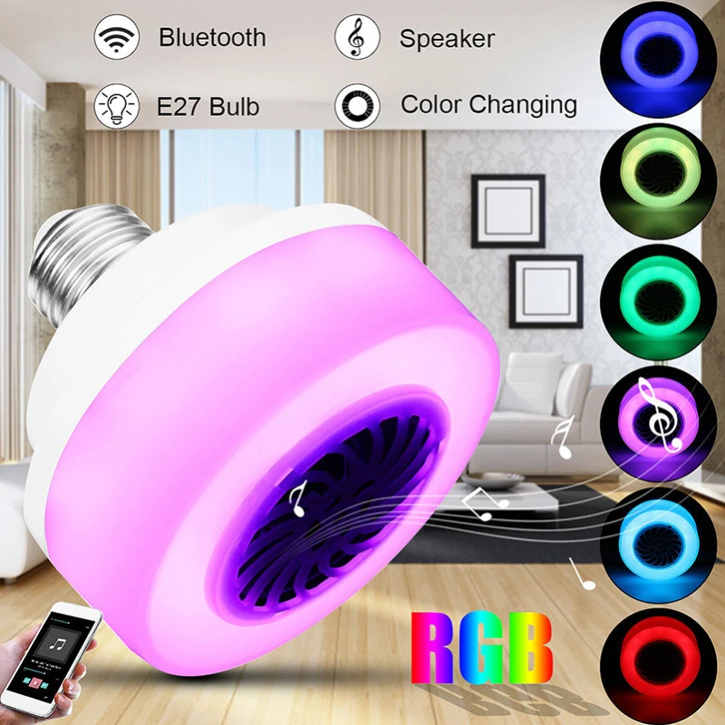 E27 светодиодный Беспроводной свет лампы Bluetooth Динамик RGB телефон музыкальный