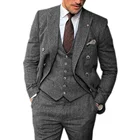 Смокинг мужской формальный в елочку, смокинг с лацканами, однотонная текстура для джентльмена, классический дизайн, для деловых встреч, 3-шт