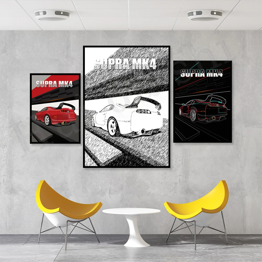 

Racing Artwork Toyota Supra Sports Car Poster Wall Art Pictures Painting Wall Art for Living Room Home Decor (No Frame)