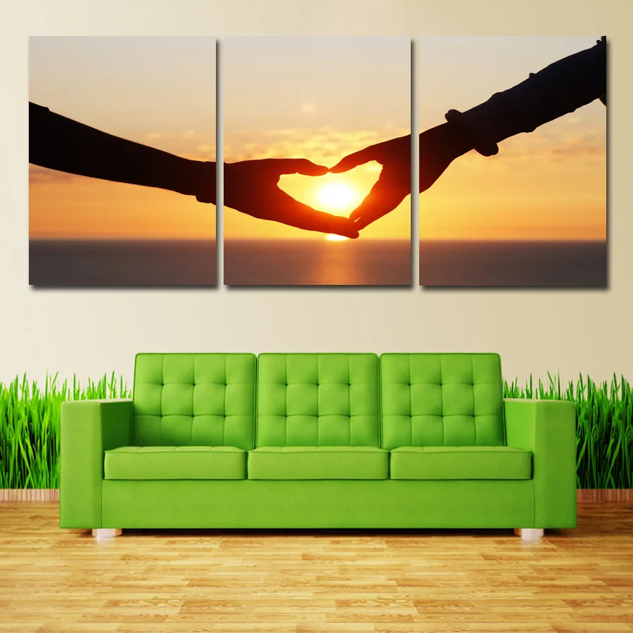 Современный дом Тройная любовь рука МУРАЛ С закатом раньше картина маслом холст