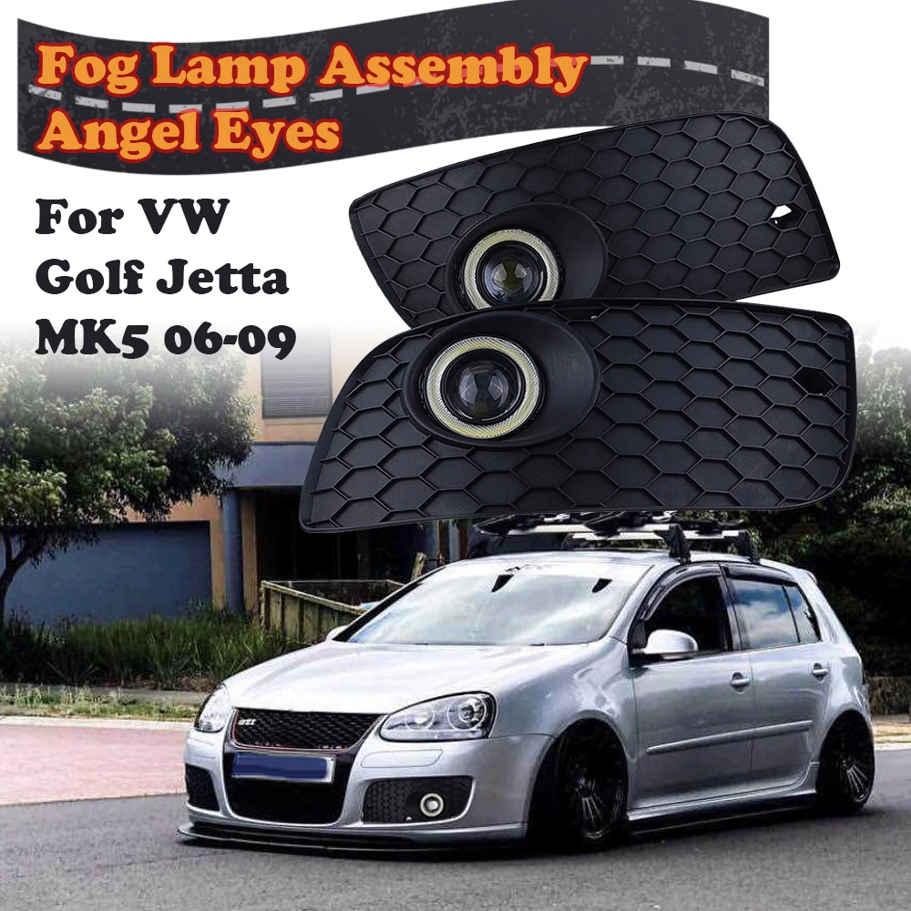 Rhyming Front Bumper Lower Grille Halo Fog Lights Assembly Angel Eyes Lamp Fit For VW Golf Jetta MK5 2004-2009,Car Accessories