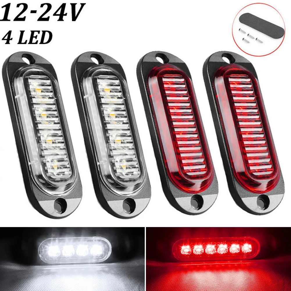 

4x 12V 24V White Red 4 LED Side Clearance Marker Light Truck Trailer Indicator Car Accessories Daytime Running Lights