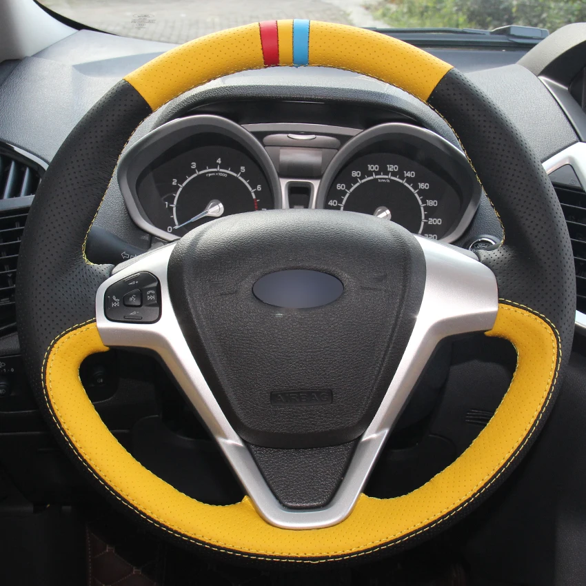 Для форд фиеста 2008 2013 Ecosport 2016 DIY чехол рулевого колеса автомобиля черного желтого