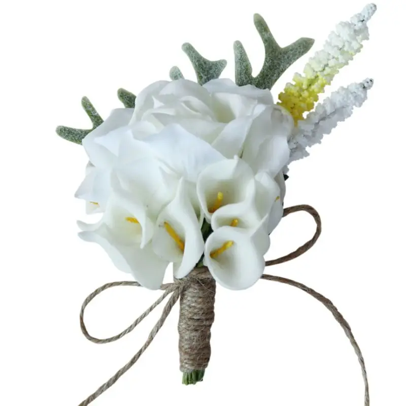 

Artificial Calla Lily Boutonniere Groom Groomsman Wedding Flower Corsage Brooch Pin Cute Antlers Decor Party Prom Suit