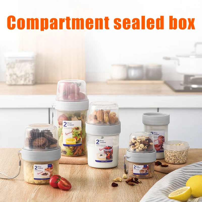 

Fresh-keeping Box Double-layer Sealed Compartment Transparent Storage Box Breakfast Leak-proof Cup Type Kitchen Food Storage X