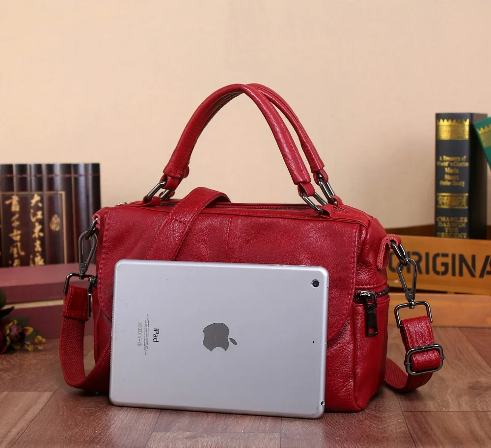 NIGEDU женская сумка из мягкой натуральной кожи Женская Повседневная Бостонская на