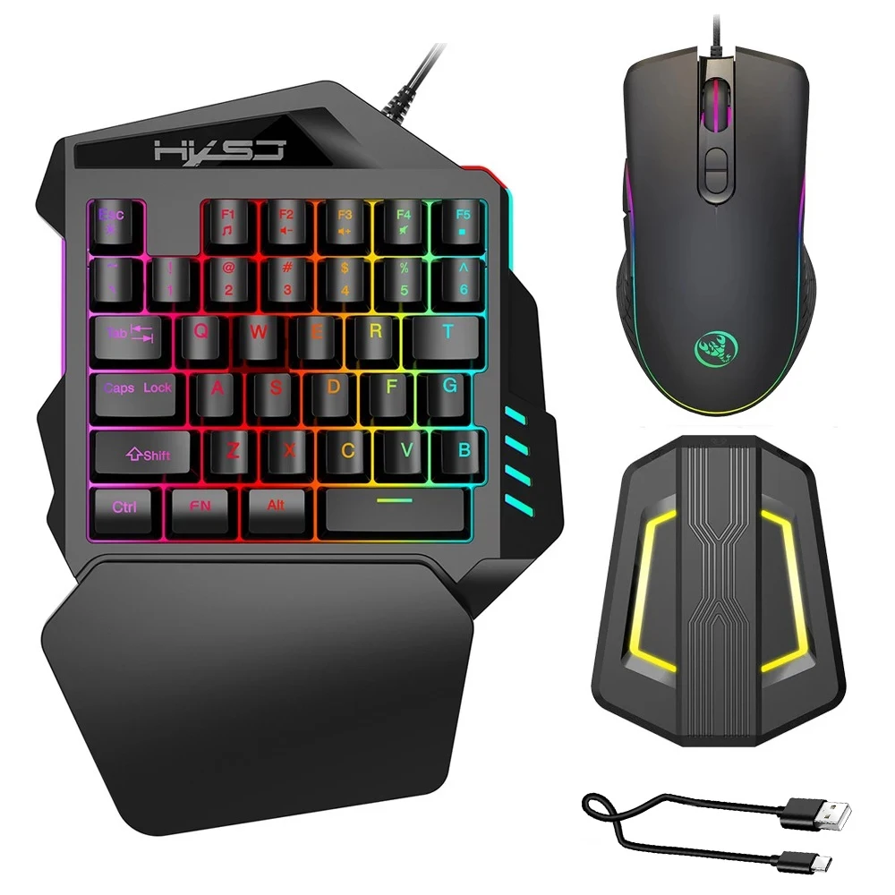 

A867 RGB Ergonomic Wired Gaming Mouse Set V100 35 Keys Single-hand Gaming Keyboard P6 Portable Keypad Mouse Converter Combo