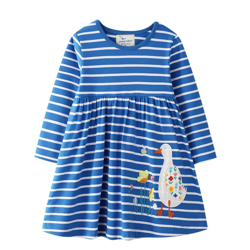 

New Princess Stripe Girls Dresses Duck Applique For Spring Autumn Baby Clothing Long Sleeve Dresses Kids Girls