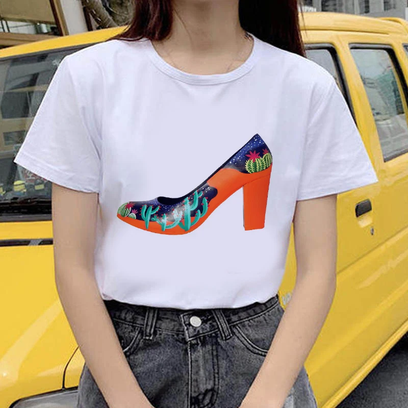 

Women's T-shirt high-heeled shoes fashion graphic T-shirt 90s Harajuku Ullzang Fashion T-shirt Graphic Cute Cartoon Tshirt