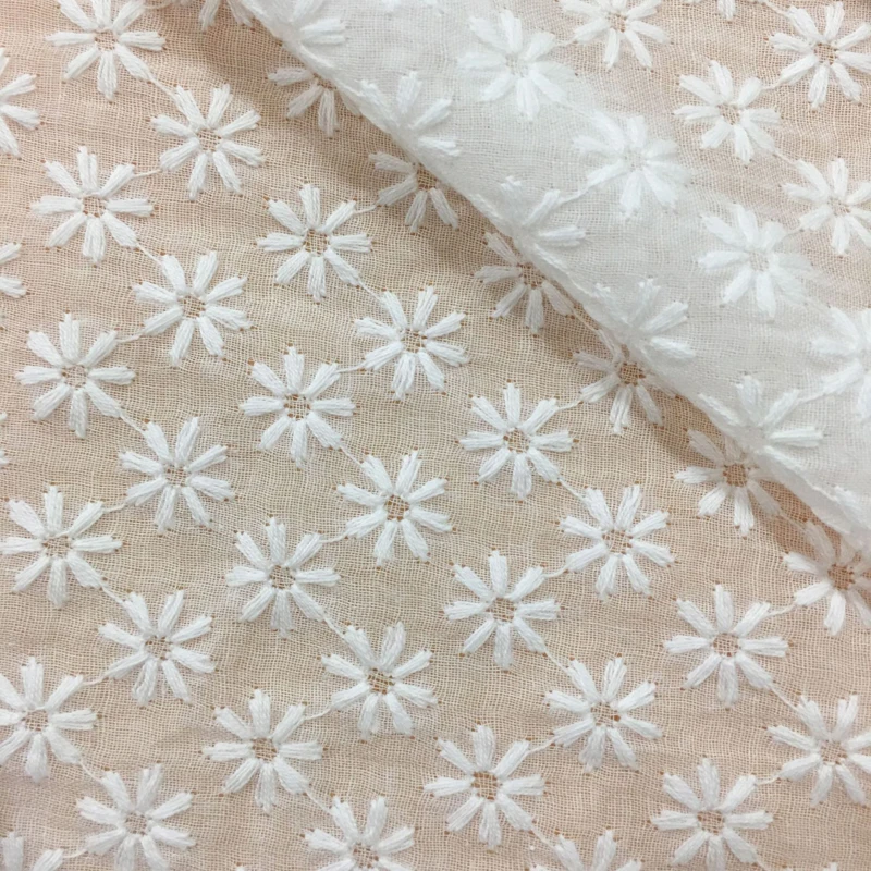 African Cotton Voile Embroidered Lace Fabric for Dress,Diy Off White Thin Table Cloth Patchwork Sewing Cloth Fabrics Material