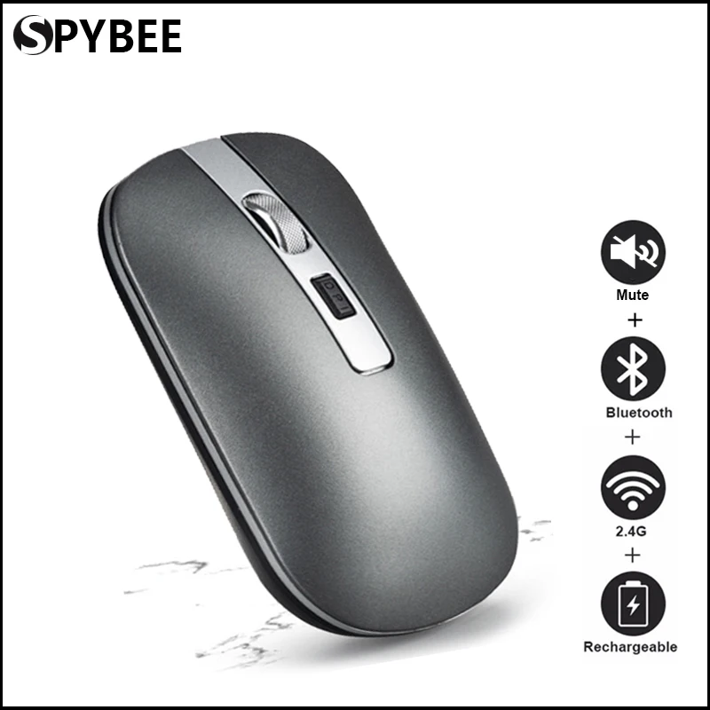 

Перезаряжаемая беспроводная мышь для компьютера, Bluetooth, Двухрежимная, 2,4 ГГц, бесшумная эргономичная мышь 1600DPI, бесшумная мышь для ноутбука, ...