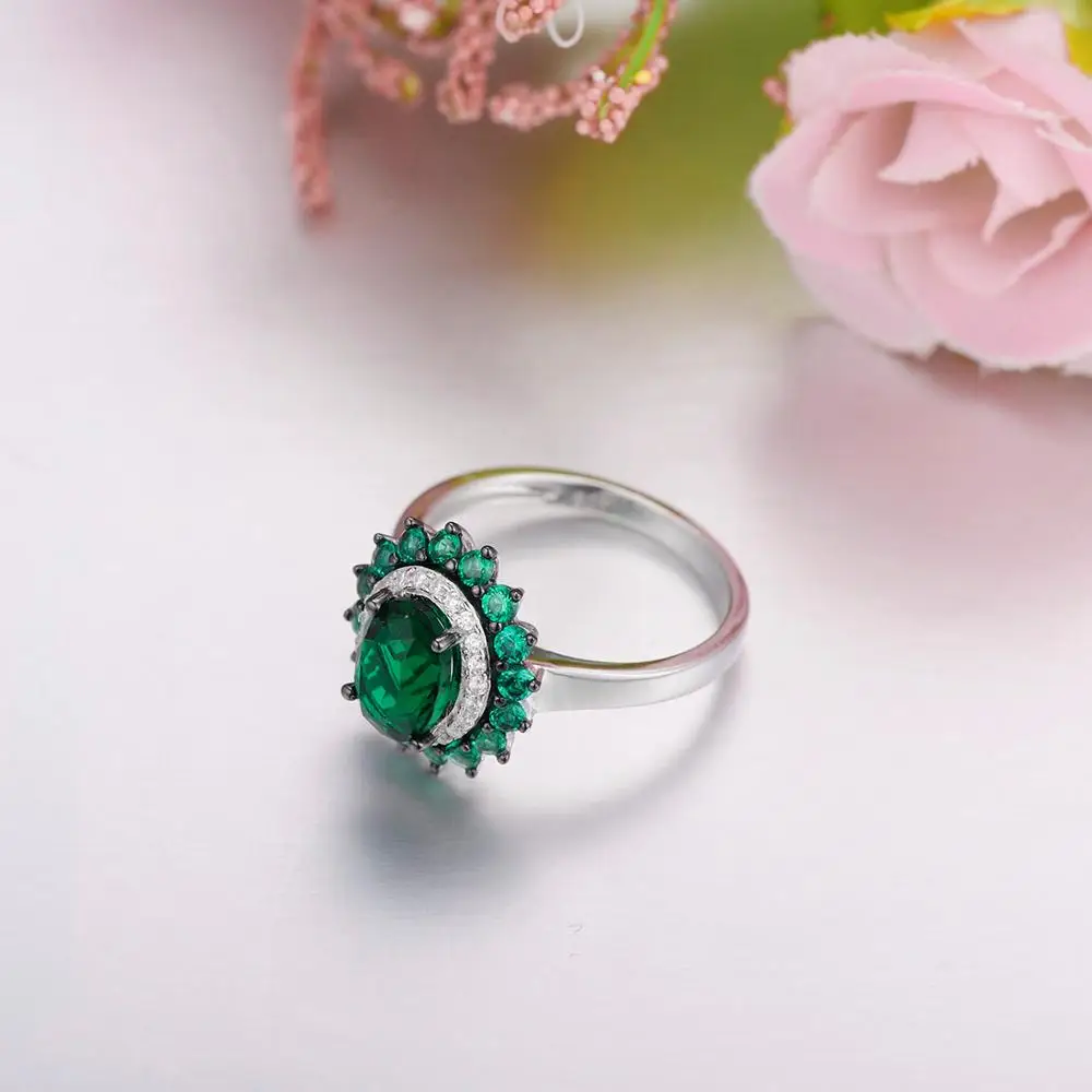 SANTUZZA, серебряные кольца для женщин, подлинные, 925 пробы, серебряные, Роскошные, сверкающие, Овальные, зеленые шпинели, модные, вечерние, кольца, хорошее ювелирное изделие