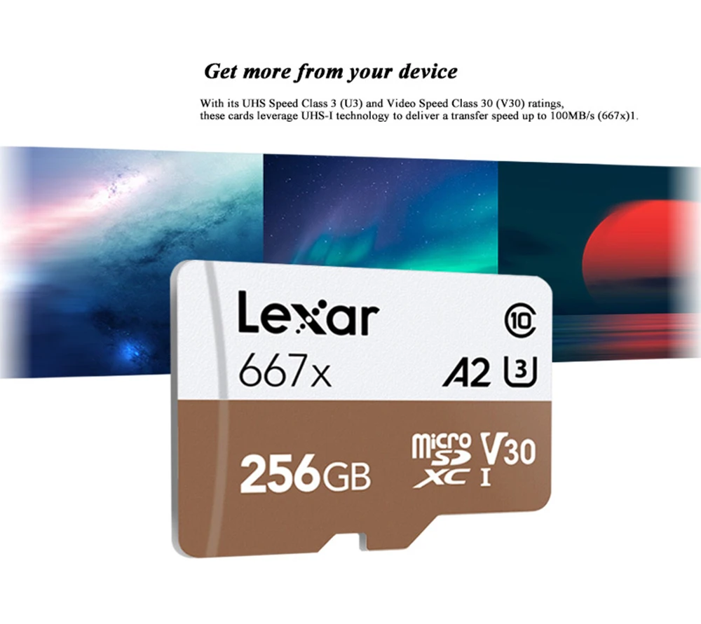 Профессиональная карта памяти Lexar 667x SDXC UHS-I карта Micro SD с адаптером 64 Гб 128 ГБ 256 ГБ A2 U3 V30 C10 tf-карта для 4K видео