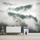 Обои в китайском стиле с изображением облака тумана летающих птиц Современные ручная роспись сосновый лес фрески для гостиной столовой обои 3D