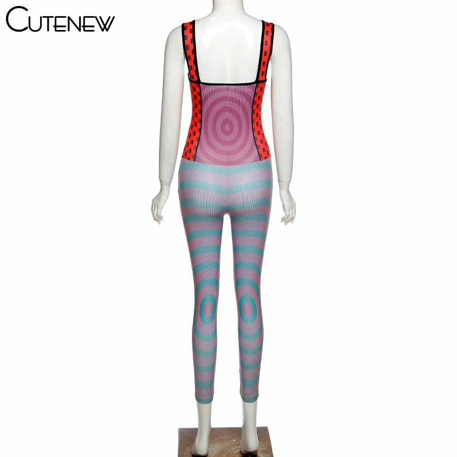 

Cutenew Patchwork Striped Jumpsuit Women 2021 Color Matched Sleeveless Bodycon Active Streetwear Female Fashion Rompers Hot Sale